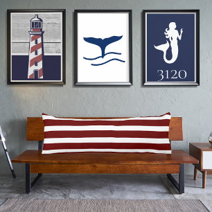 Navy Blue en Maroon Red Rusty White Striped Lichaamskussen