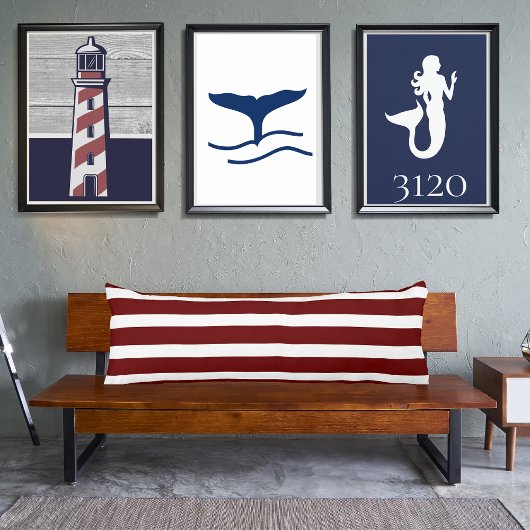 Navy Blue en Maroon Red Rusty White Striped Lichaamskussen