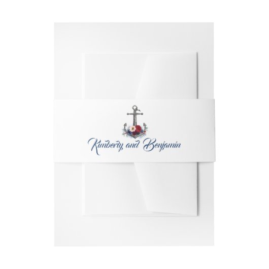 Navy Blue en Marsala Bloemen Anker Bruiloft Uitnodigingen Wikkel (Voorkant Voorbeeld)