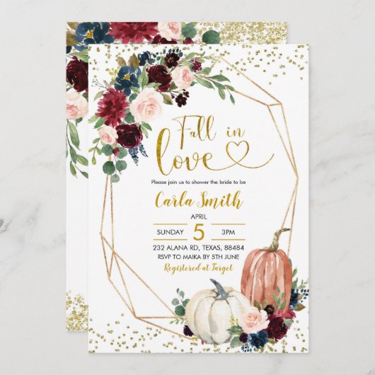 Navy Blue en Marsala Herfst in Love Vrijgezellenfe Kaart (Voorkant / Achterkant)