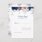 Navy Blue en Mauve Bloemen bruiloft RSVP (Voorkant / Achterkant)