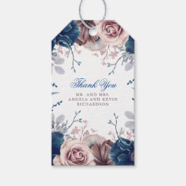 Navy Blue en Mauve Bloemenbruiloft Cadeaulabel