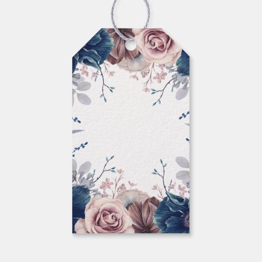 Navy Blue en Mauve Bloemenbruiloft Cadeaulabel (Achterkant)