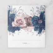 Navy Blue en Mauve Bloemenbruiloft Plaatskaartje (Buitenkant ongevouwen)
