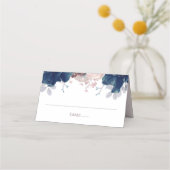 Navy Blue en Mauve Bloemenbruiloft Plaatskaartje (Voorkant)