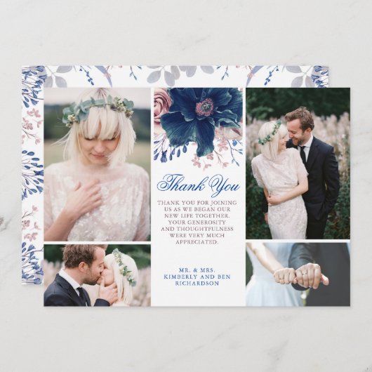 Navy Blue en Mauve bruiloft dank u foto Kaart (Voorkant / Achterkant)