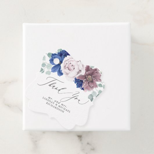 Navy Blue en Mauve Floral Elegant Dank u Bedankjes Labels (In situ)