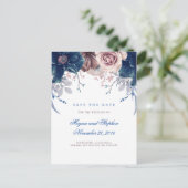 Navy Blue en Mauve Floral Save the Date Aankondigingskaart (Staand voorkant)