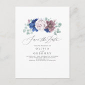 Navy Blue en Mauve Floral Save The Date Kaart (Voorkant)