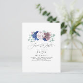 Navy Blue en Mauve Floral Save The Date Kaart (Staand voorkant)
