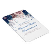 Navy Blue en Mauve Floral Save the Date Magneet (Rechterzijde)