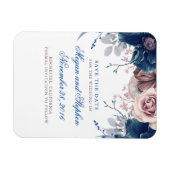 Navy Blue en Mauve Floral Save the Date Magneet (Horizontaal)