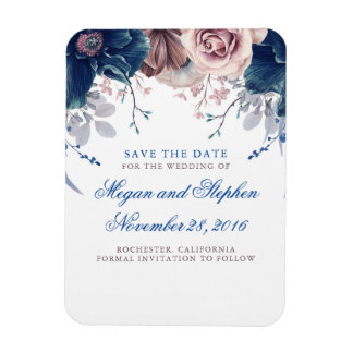 Navy Blue en Mauve Floral Save the Date Magneet
