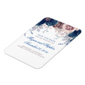 Navy Blue en Mauve Floral Save the Date Magneet (Linkerzijde)