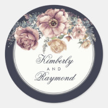  Navy Blue en Mauve Floral Waterverf