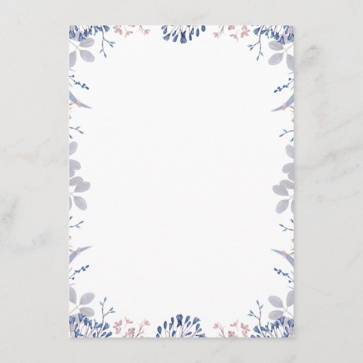 Navy Blue en Mauve trouwinformatie Gast Informatiekaartje (Achterkant)