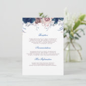 Navy Blue en Mauve trouwinformatie Gast Informatiekaartje (Staand voorkant)
