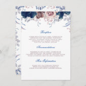 Navy Blue en Mauve trouwinformatie Gast Informatiekaartje (Voorkant / Achterkant)