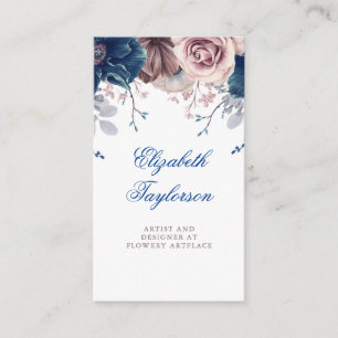 Navy Blue en Mauve Waterverf Bloemen Vintage Visitekaartje
