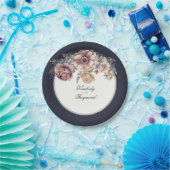 Navy Blue en Mauve Waterverf Flowers  Papieren Bordje (Feest)