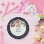 Navy Blue en Mauve Waterverf Flowers  Papieren Bordje (Feest)