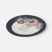 Navy Blue en Mauve Waterverf Flowers  Papieren Bordje (Gekanteld)