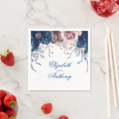 Navy Blue en Mauve Waterverf Flowers Servet (Insitu)