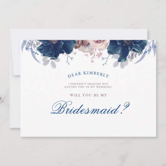 Navy Blue en Mauve - Wil je mijn bruidsmeisje zijn Kaart (Voorkant)