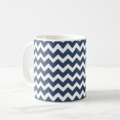 Navy Blue en Mint Green Chevron Custom Monogram Koffiemok (Voorkant links)
