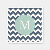 Navy Blue en Mint Green Chevron Custom Monogram Servet (Voorkant)