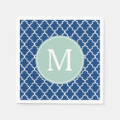 Navy Blue en Mint Green Quatrefoil Monogram Servetten (Voorkant)