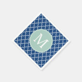 Navy Blue en Mint Green Quatrefoil Monogram Servetten (Hoek)