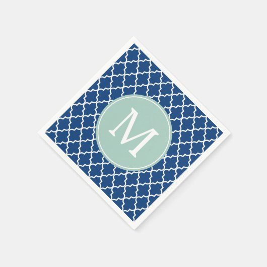 Navy Blue en Mint Green Quatrefoil Monogram Servetten (Hoek)