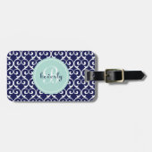 Navy Blue en Mint Heartlocked Print Bagagelabel (Voorkant horizontaal)