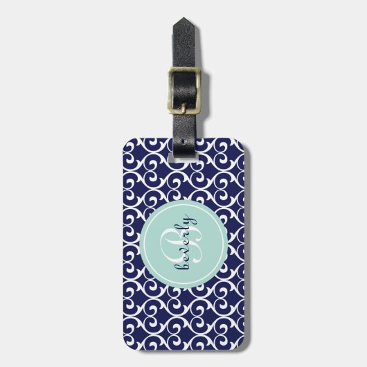 Navy Blue en Mint Heartlocked Print Bagagelabel (Voorkant verticaal)