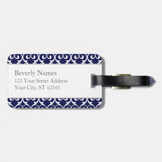 Navy Blue en Mint Heartlocked Print Bagagelabel (Achterkant horizontaal)