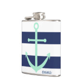 Navy Blue en Mint Monogram Anchor Flask Heupfles (Links)