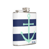 Navy Blue en Mint Monogram Anchor Flask Heupfles (Rechts)