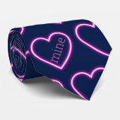 Navy Blue en Neon Pink Heart Party aanpassen Stropdas (Opgerold)