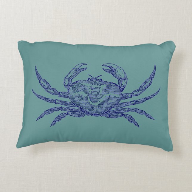  Navy Blue en Ocean Green Zee Crab Accent Kussen (Achterkant)
