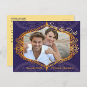 Navy Blue en of Violet met Gold Mandalas Aankondigingskaart (Voorkant / Achterkant)