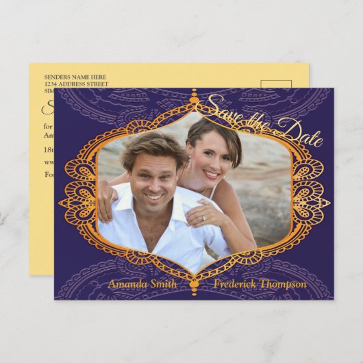 Navy Blue en of Violet met Gold Mandalas Aankondigingskaart (Voorkant / Achterkant)