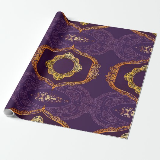 Navy Blue en of Violet met Gold Mandalas Cadeaupapier (Uitgerold)
