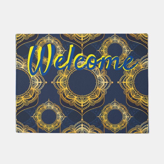 Navy Blue en of Violet met Gold Mandalas Deurmat (Voorkant)