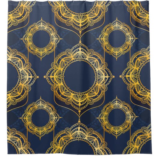 Navy Blue en of Violet met Gold Mandalas Douchegordijn (Voorkant)