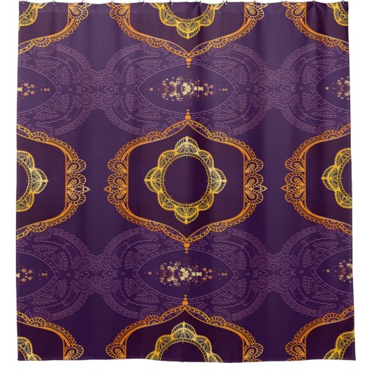 Navy Blue en of Violet met Gold Mandalas Douchegordijn (Voorkant)