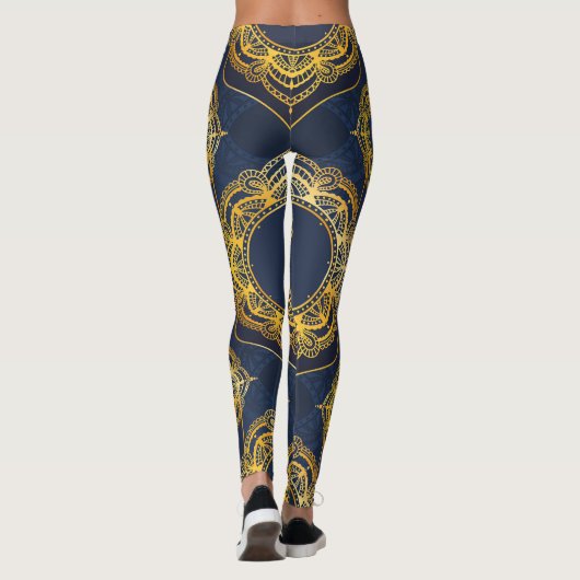 Navy Blue en of Violet met Gold Mandalas Leggings (Achterkant)