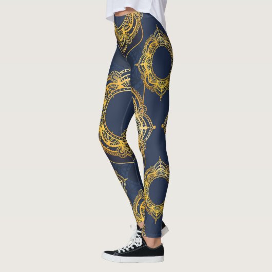 Navy Blue en of Violet met Gold Mandalas Leggings (Links)