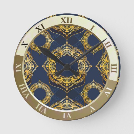 Navy Blue en of Violet met Gold Mandalas Ronde Klok (Voorkant)