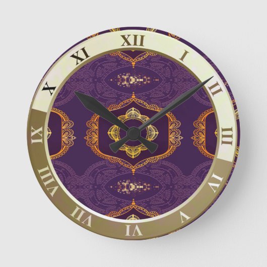 Navy Blue en of Violet met Gold Mandalas Ronde Klok (Voorkant)